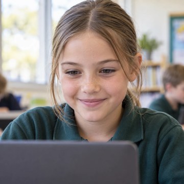 A primary school student in Australia at a laptop