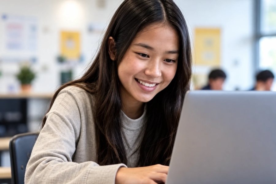Student building a game