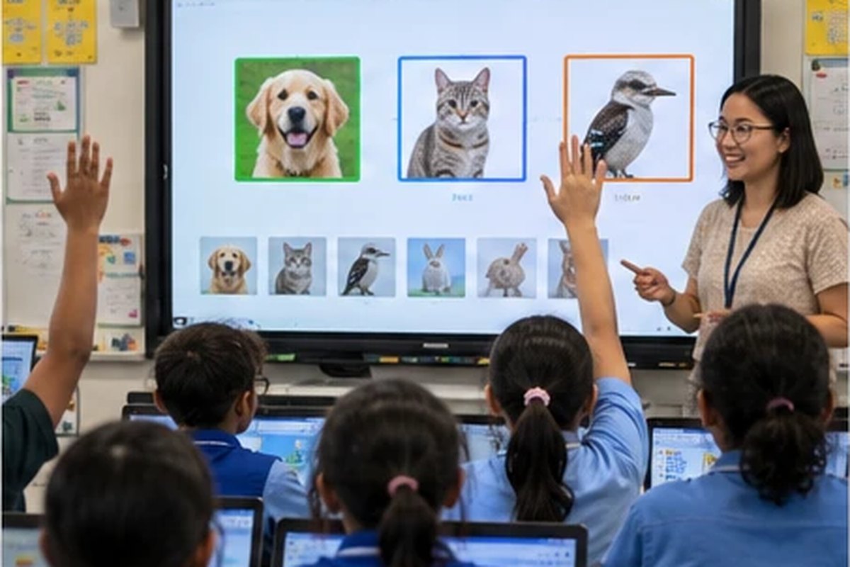 Primary school students in an AI lesson